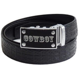 FEDEY Mens Signature Ratchet Leather Belt, COWBOY Buckle, Statement Belt, Main, Black/Silver