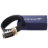 FEDEY Mens Ratchet Belt, Signature Series, Genuine Leather, Unity Buckle, Packaging Out, all SKUs