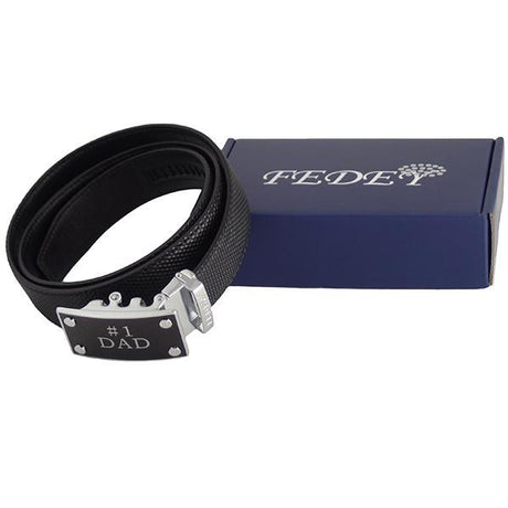 FEDEY Mens Ratchet Belt, Leather, Classic,  No1 DAD Statement Buckle, Packaging, all SKUs