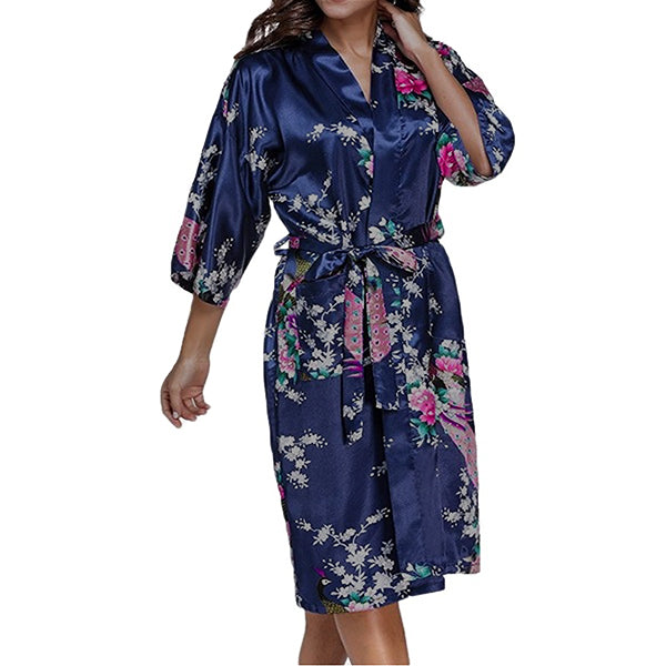 Floral Bridesmaid Robe Navy Blue - Womens Robe - Getting Ready Robe