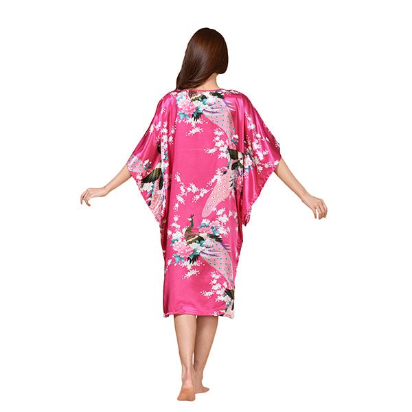 Floral Kimono Nightgown, Kaftan Style, Back View, Bright Pink