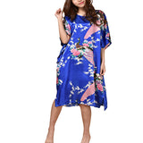 Floral Kimono Nightgown, Kaftan Style, Front, Jewel Blue