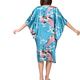 Floral Kimono Nightgown, Kaftan Style, Back View, Ocean Blue
