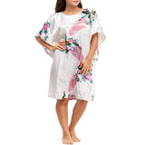 Floral Kimono Nightgown, Kaftan Style, Main, White