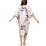 Floral Kimono Nightgown, Kaftan Style, Back View, White