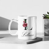 Personalized Mug with Floral Inital and Name, Letters A-Z | Coffee Mug for Bridesmaid Gift, Teachers Gift, Girls Trip Gift, Favors & More
