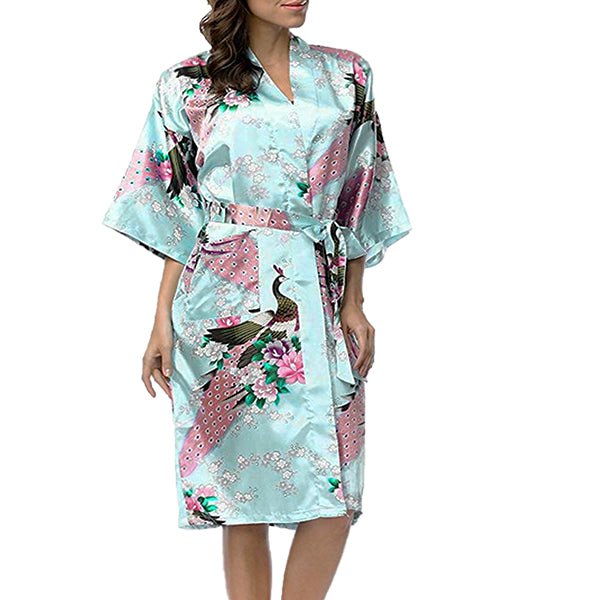 Floral Satin Robes, Blue-White, 2T-38 Womens Plus, Satin, MidLength - Gifts Are Blue