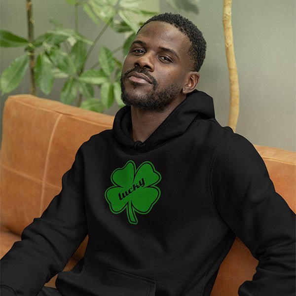 St. Pattys Day Hoodies with a Green Clover on the front and the word Lucky. These Lucky Hoodies are great for any St. Patrick Day Celebration. Enjoy all the festivities in comfort and style.