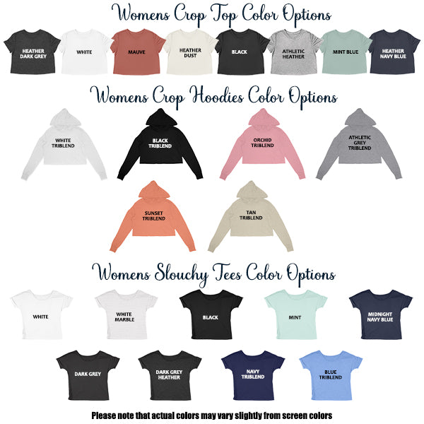 Bachelorette Party Bride And Bridesmaids Matching T Shirts, Bridesmaid Crop Top, Slouchy Tees, and Crop Hoodies; all SKUS