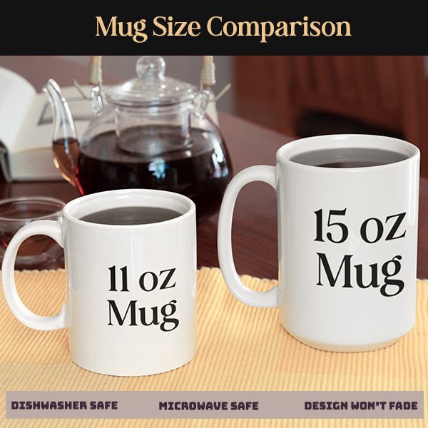 Mug size comparison image for 11oz and 15oz mugs. all SKUs