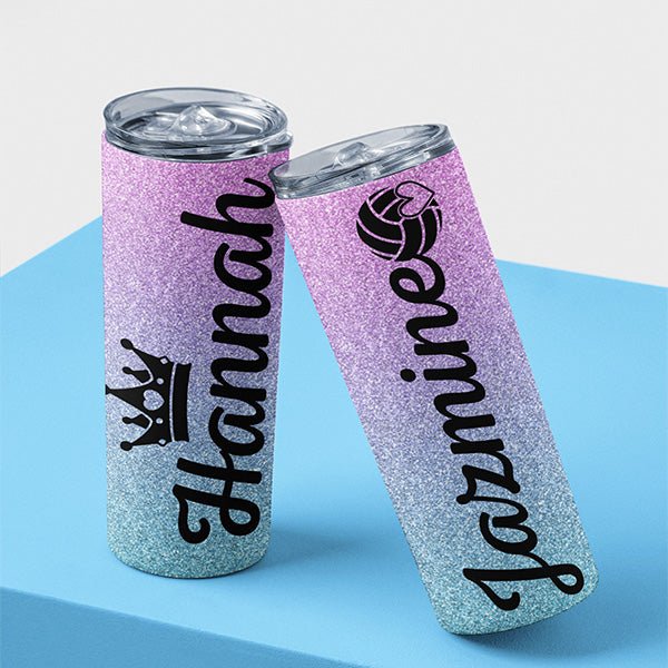 Personalized Ombre Tumbler for Girls and Women with Name and Symbols for Dance Teams and Parties - Gifts Are Blue