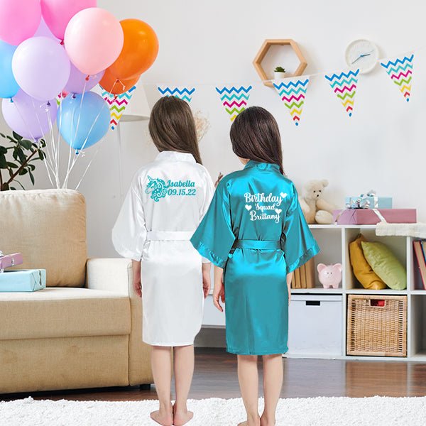 Unicorn Birthday Robes, Personalized Kids Robes with Unicorn Design, Birthday Party Robes, Sleepover Robes, Kids Bathrobes - Gifts Are Blue