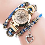 Vintage Boho Chic Heart Charm Bracelet Watch