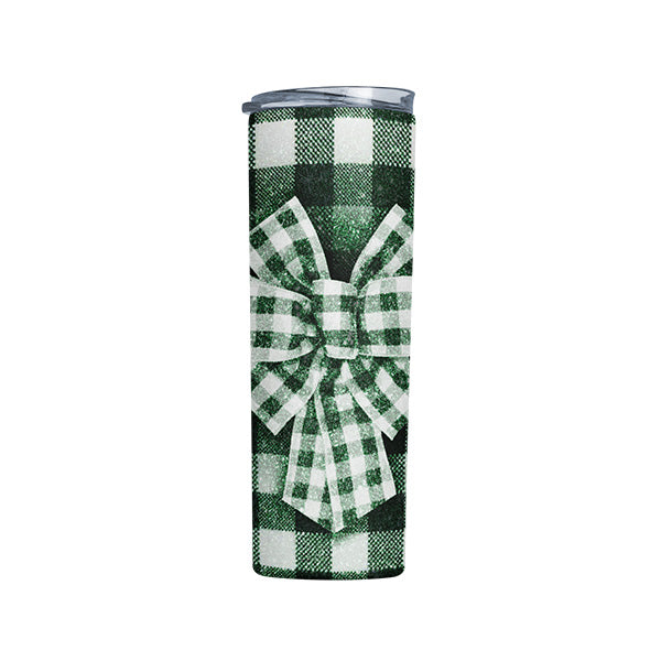 20oz Green Plaid Bow Skinny Tumbler