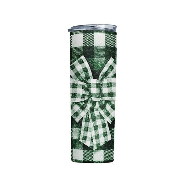 20oz Green Plaid Bow Skinny Tumbler - Gifts Are Blue