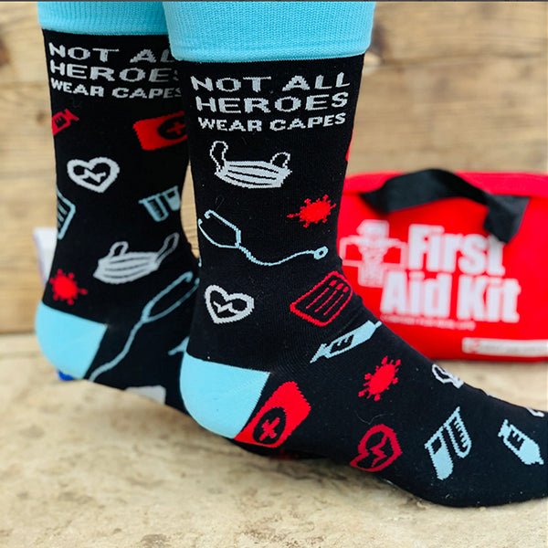 Medical Heroes Mens Crew Socks, Non-Slid, Moisture Control Sock - Gifts Are Blue