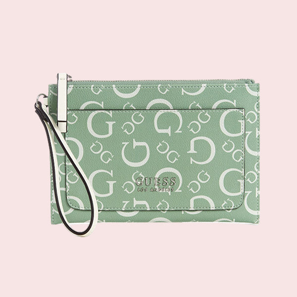 Womens & Teens Guess Adlai Wristlet, Medium, Logo Print, Green - FF809364/14174936 - Main