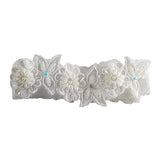 Hand Beaded Ivory and Blue Lace Garter