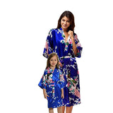 Jewel Blue Mommy and Me Robes, Floral, Satin Feel