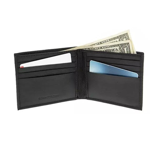 Mens Bifold Leather RFID Wallet with Americana Flag Design, Black - Interior
