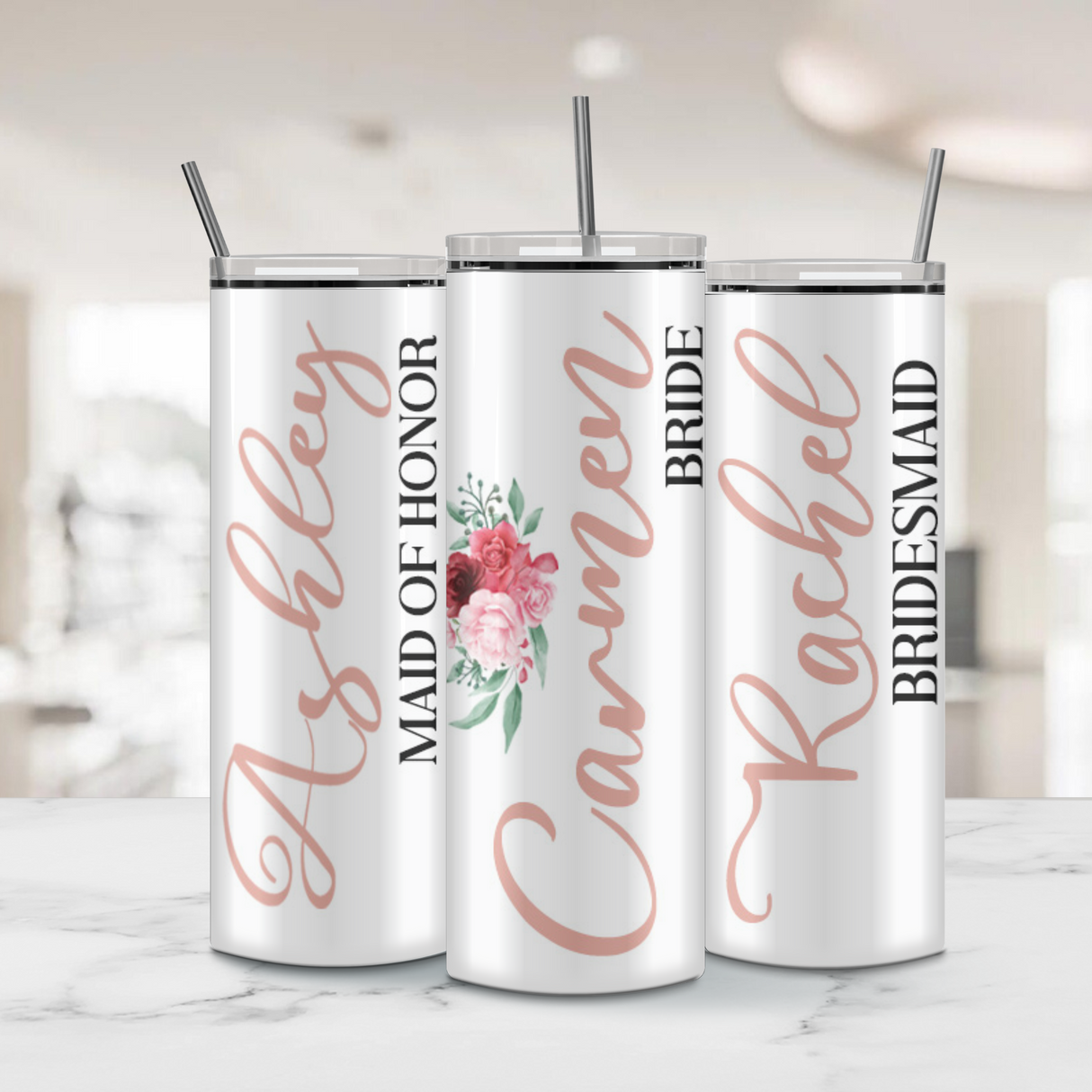 Custom Bridal Party Tumblers for Bride Bridesmaid Maid of Honor and Flower Girl