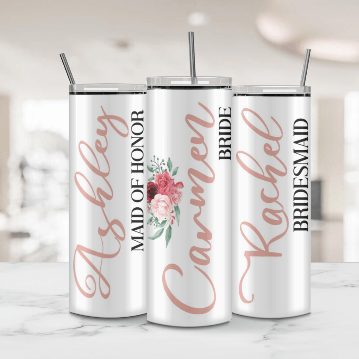 Custom Bridal Party Tumblers for Bride Bridesmaid Maid of Honor and Flower Girl - Gifts Are Blue