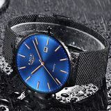 LIGE Mens Classic Elegance Watch, Waterview, Black on Blue