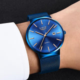 LIGE Mens Classic Elegance Watch, Model Hand, Blue on Blue