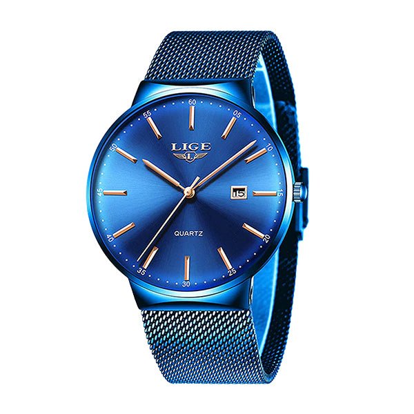LIGE Mens Classic Elegance Watch, 30M Waterproof, Stainless Steel Mesh - Gifts Are Blue