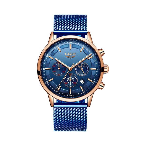 LIGE Mens Luxury Sports Watch, 30M Waterproof, Stainless Steel - Gifts Are Blue