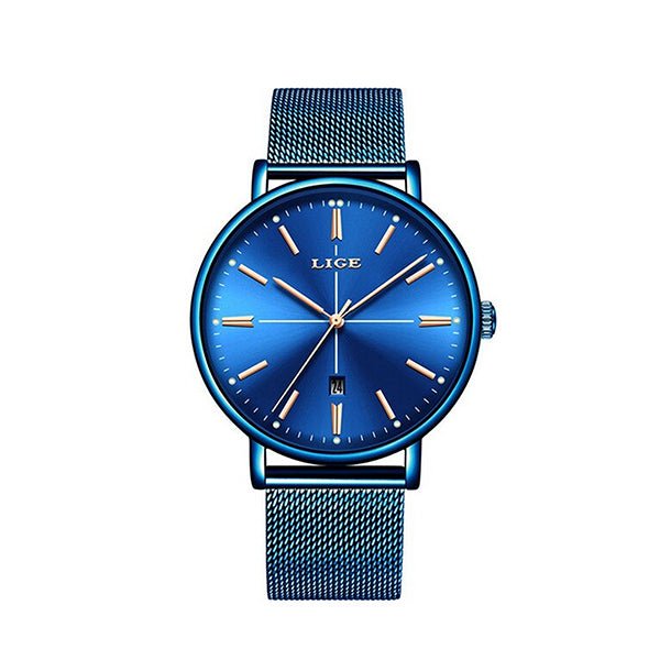 LIGE Womens Luxury Watch, Blue Face, Stainless Steel Mesh Band, 3 Bar - Gifts Are Blue