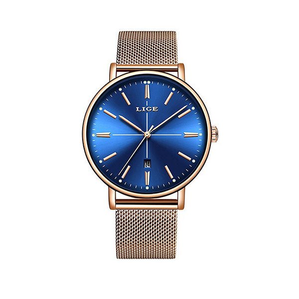 LIGE Womens Luxury Watch, Blue Face, Stainless Steel Mesh Band, 3 Bar - Gifts Are Blue