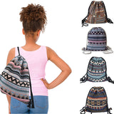 Lilyhood Boho Chic Fabric Drawstring Backpack with Ethnic Designs