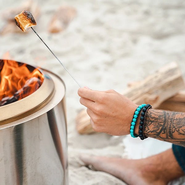 Mens Handmade Natural Stones Bracelet with Adjustable Cord - Mens Bracelet from Lotus and Luna - Lunar Eclipse & Uluwati Swell on Model - all SKUs