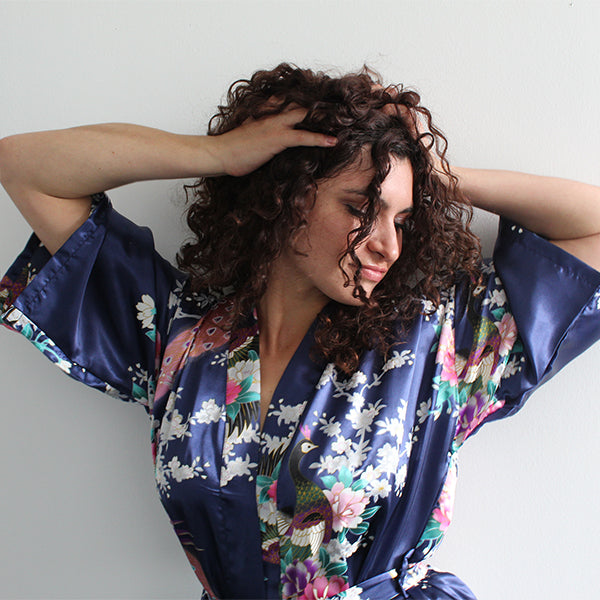 Medium Length Bridesmaid Robes Navy Blue Candid