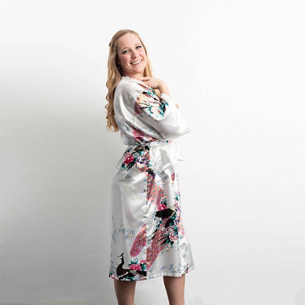 Medium Length Bridesmaid Robes White Side View