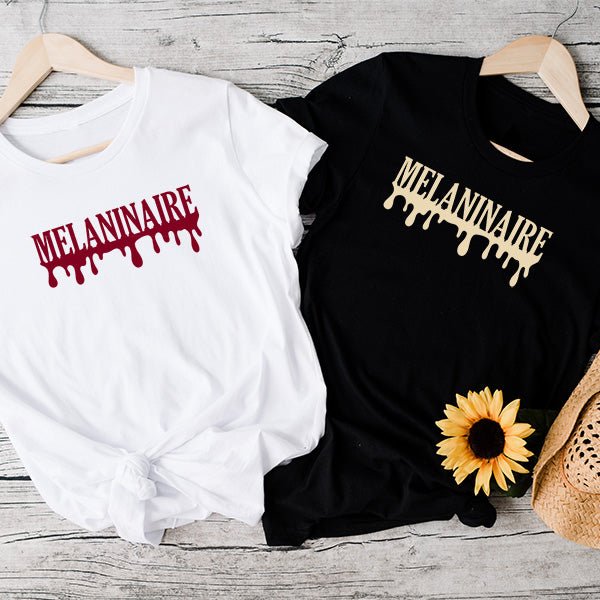 Melanin Sweatshirt with the word Melaninaire in gold print. A great self pride shirt for Black girls and Black women. The perfect sentiment for Black History Month and Juneteenth.