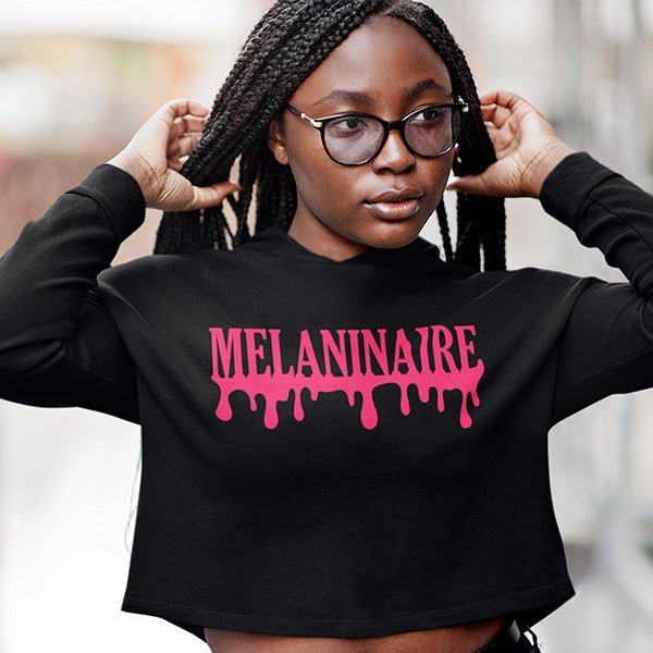 Melanin crop hoodie that we are sure teens and college students will love to wear. Its a self pride statement that is uplifting and encouraging. Great top to wear on HBCU campuses and more. Personalized shirt with color print.