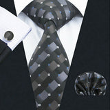 Mens Blue black Neck Tie Pocket Square Cufflinks Gift Set 1712