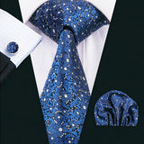 Mens Blue Neck Tie Pocket Square Cufflinks Gift Set 1545