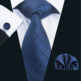 Mens Blue Neck Tie Pocket Square Cufflinks Gift Set 1656