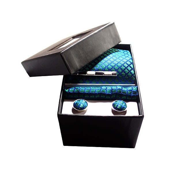 Mens Blue Neck Ties Square Cufflinks Tieclip Gift Set box