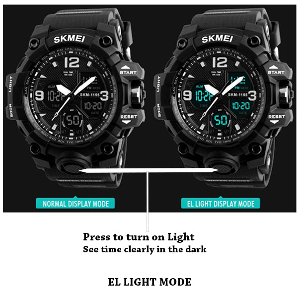 SKMEI Mens Military Waterproof Dual Display Watch with Gift Box, Lighting, Blue
