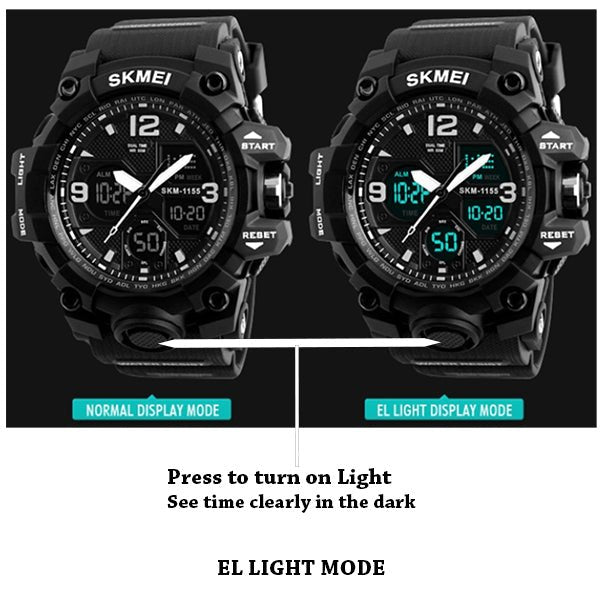 SKMEI Mens Military Waterproof Dual Display Watch with Gift Box, Lighting, Blue