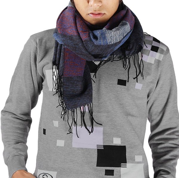 Mens Pashmina Blue Striped Winter Scarf - Gifts Are Blue