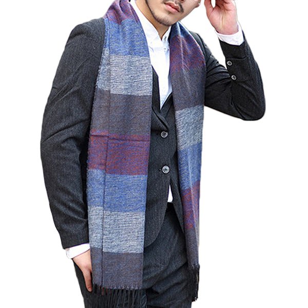 Mens Pashmina Blue Striped Winter Scarf - Gifts Are Blue
