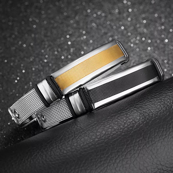 Mens Stainless Steel Bracelet with Bar - Gold and Black - Minimalist Design - Alt - all SKUs