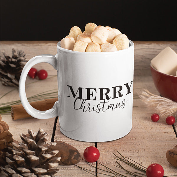 Merry Christmas mugs for the holiday season.