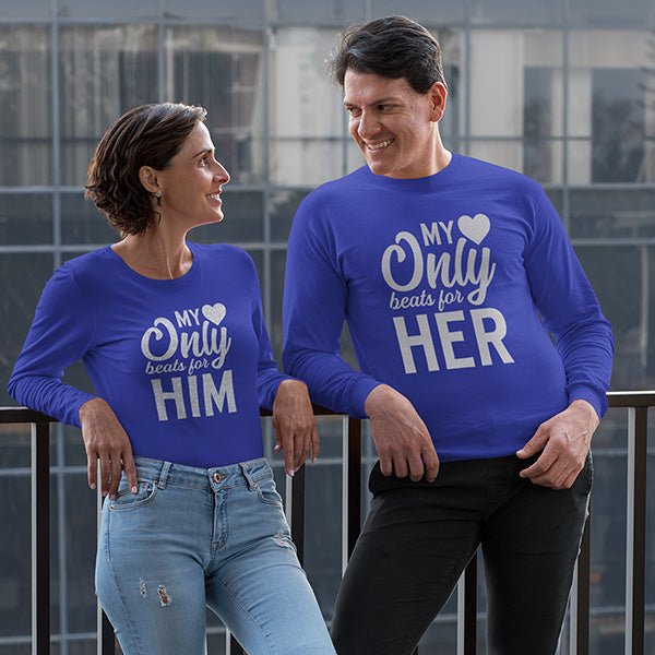 This couple matching shirt design is available in a wide array of styles, colors and sizes. Choose from petite to plus sizes up to 6XL and over 25 colors and prints. all SKUs