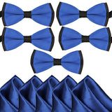 Mens Blue and Black Formal Event Pre-Tied Bow Ties and Pocket Square Sets